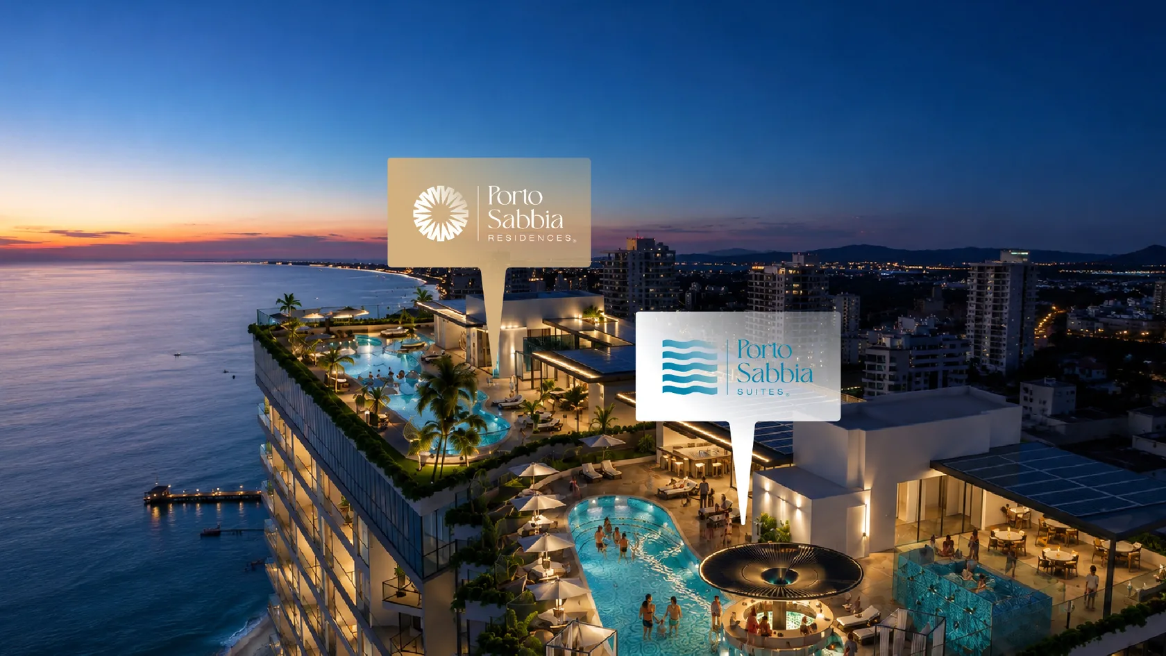 Porto Sabbia Suites y Porto Sabbia Residences, las dos torres del proyecto en Puerto Gaira, Santa Marta